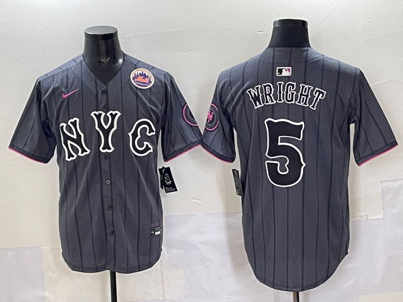 Men 2025 New York Mets #5 Wright Grey Game Nike MLB Jersey style 06